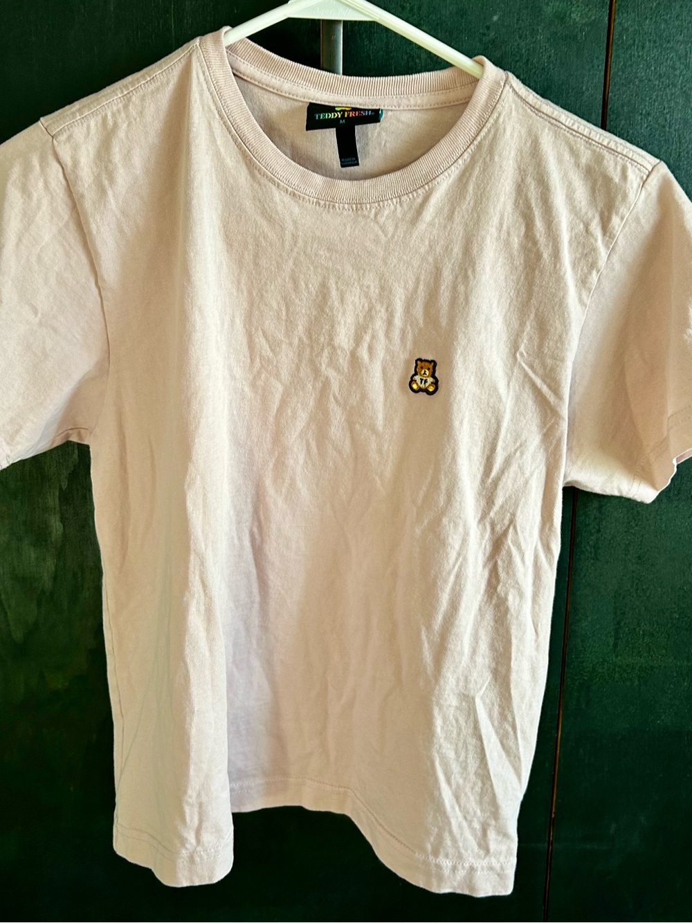 Teddy Fresh Pale Pink Bear Patch Short Sleeve baby tee